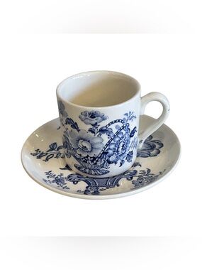 EUC Royal Crownford Charlotte Blue Toile Demitasse Cup and Saucer